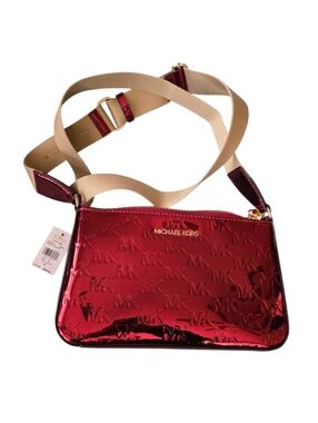 Patent Crossbody Bag in Deep Red with Adjustable Strap,  Crossbody
